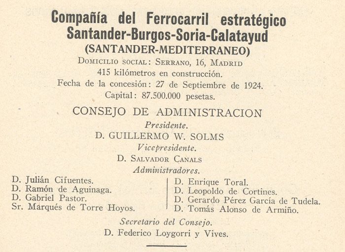 Consejo de Administraci�n del ferrocarril de Santander al Mediterr�neo.