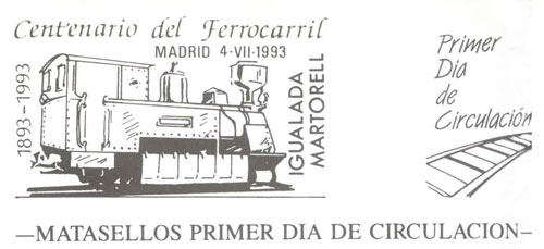 Matasellos 1er. d�a de circulaci�n conmemorativo del centenario del ferrocarril Igualada - Martorell