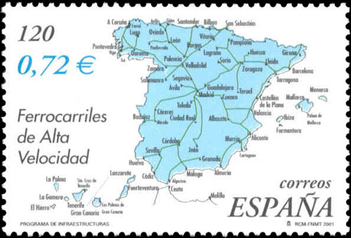 Mapa con el programa de infraestructuras de la red de alta velocidad emitido en 2001.