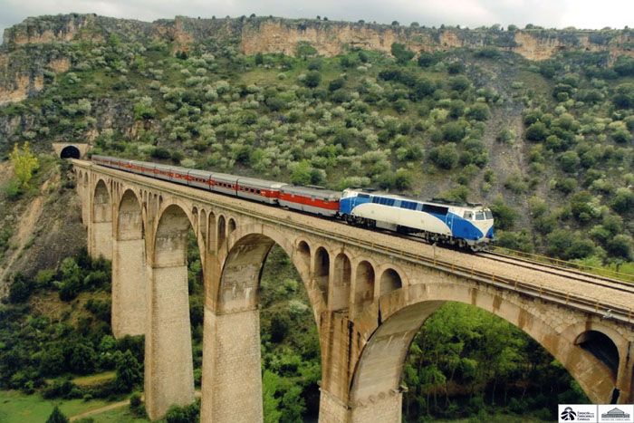 2006. Locomotora 333.103, remolcando una composici�n de Talgo III entre Madrid y Bilbao en Riaza (Segovia). Foto Felipe Aranda Garc�a. Archivo Hist�rico Ferroviario.